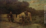 Adolf Schreyer Canvas Paintings - A Rest by the Fountain